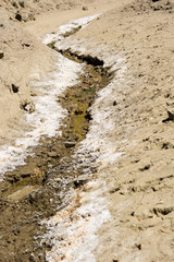 Fresh water flowing over desert grounds.