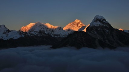 Golden evening light illuminate Mt Everest