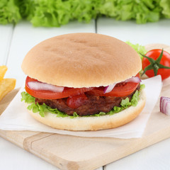 Hamburger frisch Zwiebel Fleisch Tomaten Salat