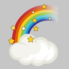 Rainbow, cloud and stars. Vector illustration