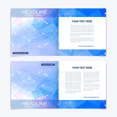 Templates for square brochure. Leaflet cover presentation. Business, science, technology design book layout. Scientific molecule background