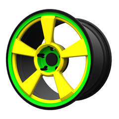 Yellow-green auminum cast disks for a car (3D model)