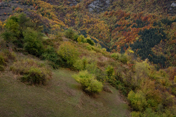 Fototapeta na wymiar Magnificent autumn landscape at the village of Lakavitsa, Rhodope Mountains, Bulgaria