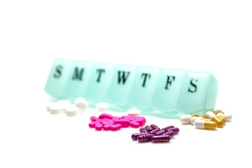 Pill box and Assorted Pills