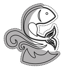 sea fish icon with waves over white background. vector illustration