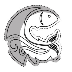 sea fish icon with waves over white background. vector illustration