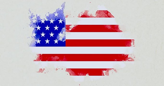 united states of america flag on white brick wall background, animation painted with watercolor effect, artistic style usa vote election concept