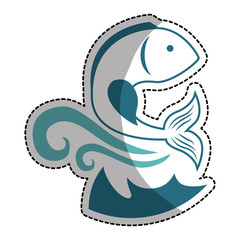 sea fish icon with waves over white background. colorful design. vector illustration