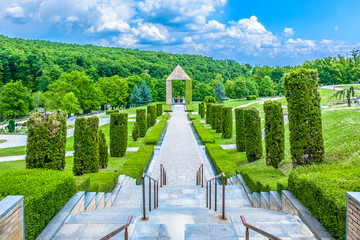 Zagreb town cemetery landmark. / Scenic view at cemetery Mirogoj landmark in capital cit of...