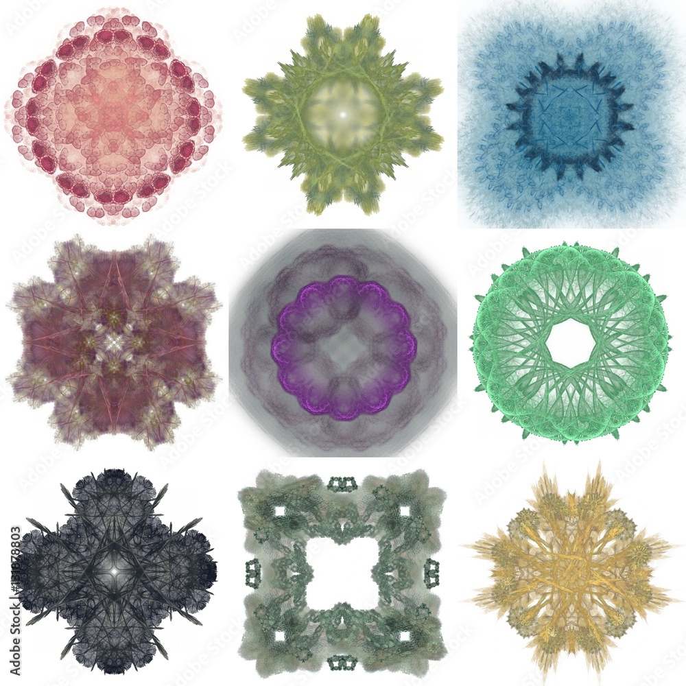 Fototapete set of different colored patterns on an abstract fractal