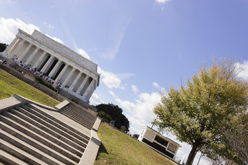 Ceremonial steps leading up from the National  Mall towards the Lincoln Memorial Plaza & Lincoln Memorial, Washington DC