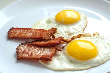 eggs and bacon white plate