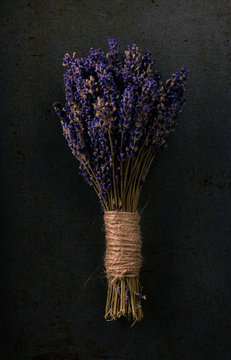 Bunch of lavender flower on dark tray