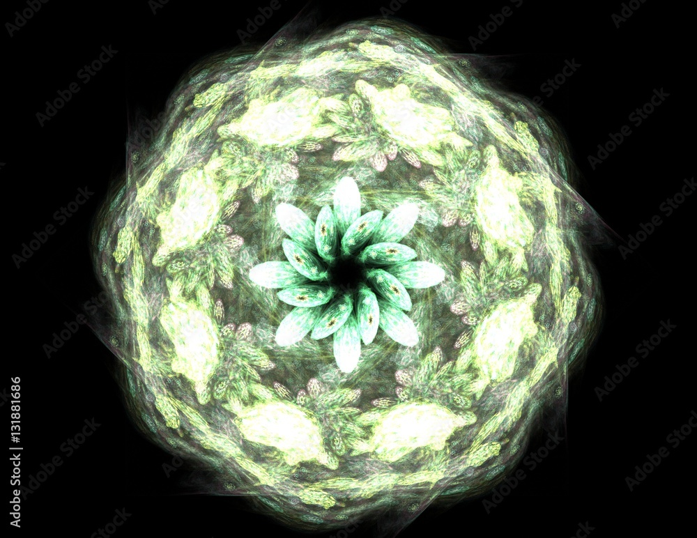 Poster multicolored abstract computer generated fractal mandala background