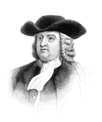 An engraved vintage illustration portrait of William Penn the founder of the Province of Pennsylvania, from a book dated 1847 that is no longer in copyright - obrazy, fototapety, plakaty