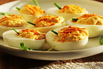 Appetizer - deviled eggs with red pepper