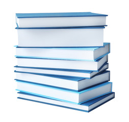 Stack of books on white background
