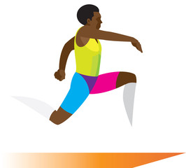 Fototapeta na wymiar African American long jumper carries far jump