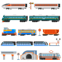 Rail Transport Flat Colorful Icons Set