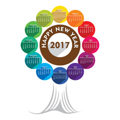 creative colorful new year 2017 calendar tree shape design