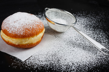 Donut and powdered sugar