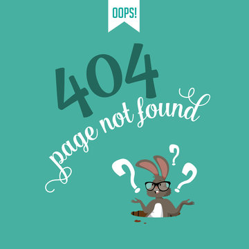 Page not found Error 404 bunny with question marks and big glasses royalty free stock illustration. 404 page not found. EPS 1o vector.