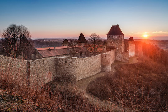 Castle Helfstyn in Czech republic at sunset