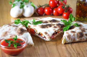 Pizza calzone with close up