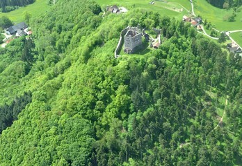 aerial view of Burg ruin Hohengeroldseck near Lahr Baden, Germany