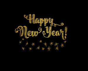 Fototapeta na wymiar Happy New Year Gold Embroidery Style. Vector illustration on black background