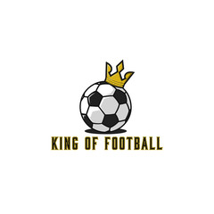 Football ball logo in gold crown, lettering t-shirt print soccer emblem mockup, sport tournament sticker