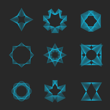 Sacred geometry set logo, magic esoteric shape monogram, collection mystic illusion emblem