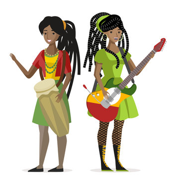 dreadlocks rasta reggae duet guitarist guitar and drums african girls