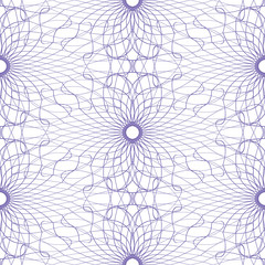 Seamless abstract guilloche ornament on white background. Elegant vector pattern illustration for invitations, banknotes, diplomas, certificates, tickets and other papers security or wrapping design 