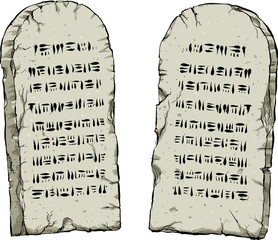 A cartoon of a pair of ancient stones tablets containing written laws.
