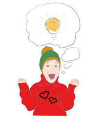 the boy's thoughts in the form of clouds. vector illustration.