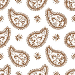 Background with brown and white lace buta decoration items on white background.