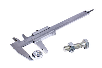 Measurement instrument: vernier calipers on white background