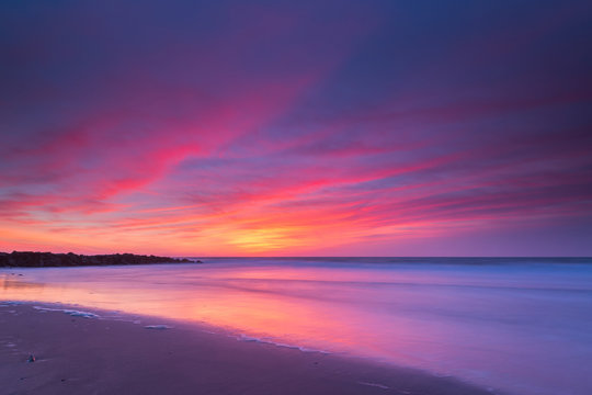 Vibrant sunrise seascape in New Jersey 