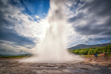 Strokkur Geyser erupting long exposure 