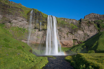 Seljalandsfoss waterfall front view 