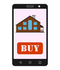 Smartphone with realty app. House sale. Realty selling application.Vector illustration