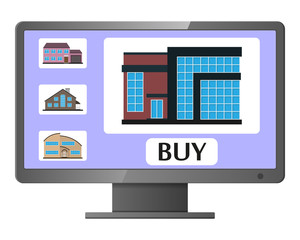 Computer monitor with realty selling web site. House sale. Realty selling application.Vector illustration