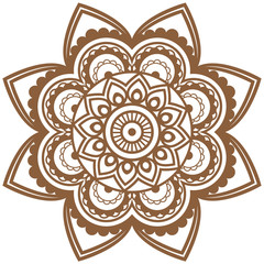 Indian, Mehndi Henna floral brown tattoo round pattern or background