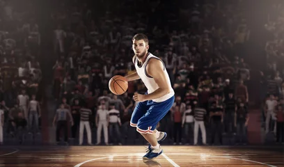 Poster basketball player on professional court arena 3D © masisyan