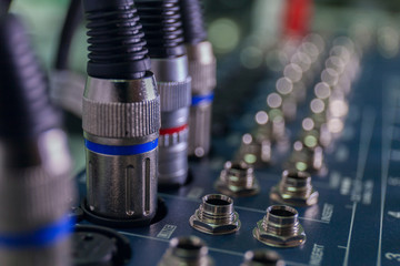 selective focus of sound mixer close up cables macro