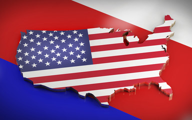 3d map of the USA is on the flag of Russia