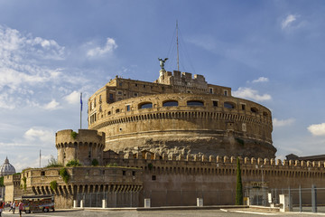 castle Sant Angelo is located on the banks of the Tiber, in Central Rome, near the Vatican