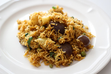 One Pot Meal Aubergine and Rice Dish - Indian