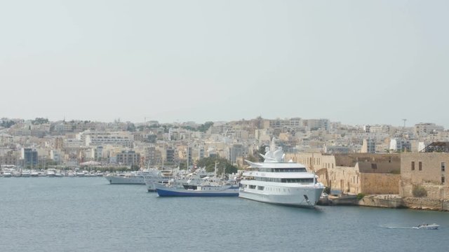 Aerial view of cruise ships in the Port of Valletta, Malta.